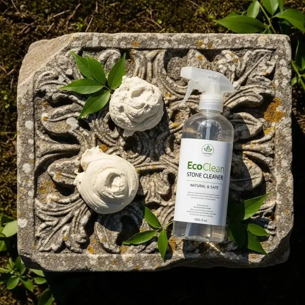 Sustainable materials for stone restoration including lime mortar and biodegradable cleaners